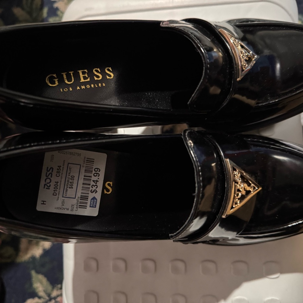 NWT NEW Guess Black Loafers with Gold Accent